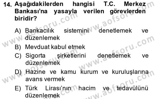 Para Politikası Dersi 2014 - 2015 Yılı (Vize) Ara Sınavı 14. Soru