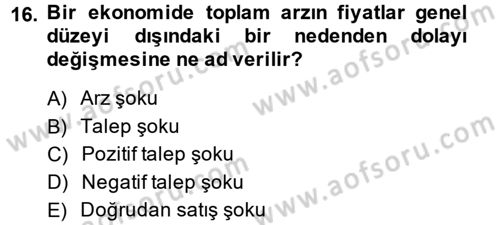 Para Politikası Dersi 2014 - 2015 Yılı (Vize) Ara Sınav Soruları 16. Soru