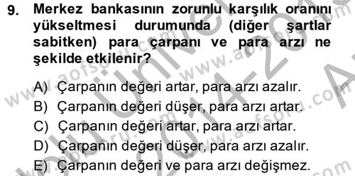 Para Politikası Dersi 2014 - 2015 Yılı (Vize) Ara Sınav Soruları 9. Soru
