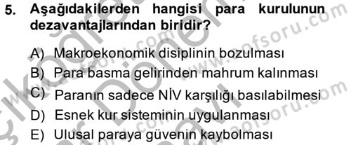 Para Politikası Dersi 2014 - 2015 Yılı (Final) Dönem Sonu Sınav Soruları 5. Soru
