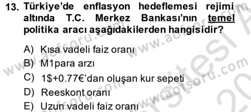 Para Politikası Dersi 2014 - 2015 Yılı Tek Ders Sınav Soruları 13. Soru