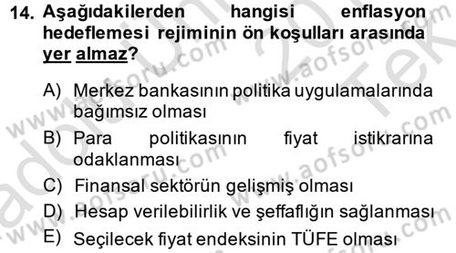 Para Politikası Dersi 2014 - 2015 Yılı Tek Ders Sınav Soruları 14. Soru