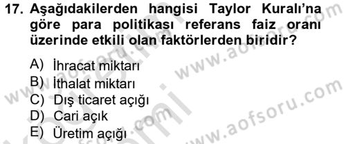 Para Politikası Dersi 2014 - 2015 Yılı Tek Ders Sınav Soruları 17. Soru