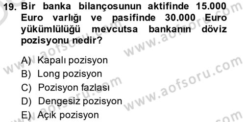 Para Politikası Dersi 2014 - 2015 Yılı Tek Ders Sınav Soruları 19. Soru