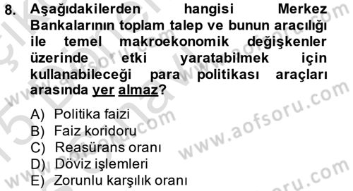 Para Politikası Dersi 2014 - 2015 Yılı Tek Ders Sınav Soruları 8. Soru