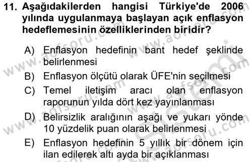 Para Politikası Dersi 2015 - 2016 Yılı (Final) Dönem Sonu Sınav Soruları 11. Soru