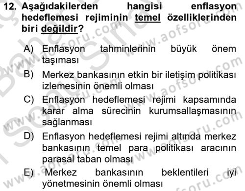 Para Politikası Dersi 2015 - 2016 Yılı (Final) Dönem Sonu Sınav Soruları 12. Soru