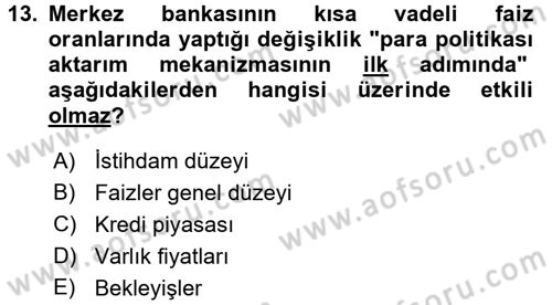 Para Politikası Dersi 2015 - 2016 Yılı (Final) Dönem Sonu Sınav Soruları 13. Soru