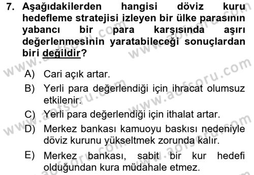 Para Politikası Dersi 2015 - 2016 Yılı (Final) Dönem Sonu Sınav Soruları 7. Soru
