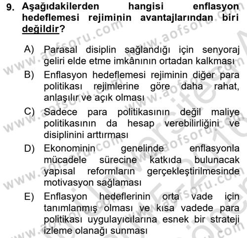Para Politikası Dersi 2015 - 2016 Yılı (Final) Dönem Sonu Sınav Soruları 9. Soru