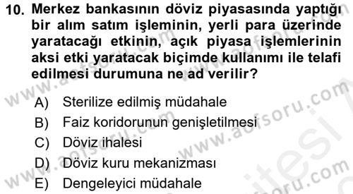 Para Politikası Dersi 2015 - 2016 Yılı Tek Ders Sınav Soruları 10. Soru