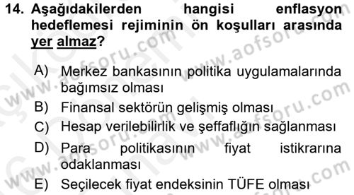 Para Politikası Dersi 2015 - 2016 Yılı Tek Ders Sınav Soruları 14. Soru