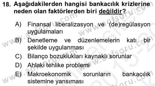 Para Politikası Dersi 2015 - 2016 Yılı Tek Ders Sınav Soruları 18. Soru