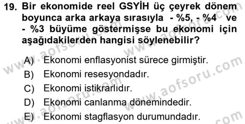 Para Politikası Dersi 2015 - 2016 Yılı Tek Ders Sınav Soruları 19. Soru