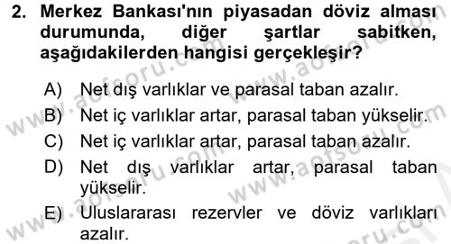 Para Politikası Dersi 2015 - 2016 Yılı Tek Ders Sınav Soruları 2. Soru