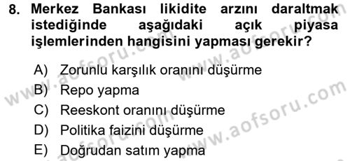 Para Politikası Dersi 2015 - 2016 Yılı Tek Ders Sınav Soruları 8. Soru
