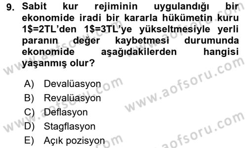Para Politikası Dersi 2015 - 2016 Yılı Tek Ders Sınav Soruları 9. Soru