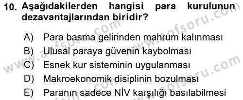 Para Politikası Dersi 2016 - 2017 Yılı 3 Ders Sınav Soruları 10. Soru