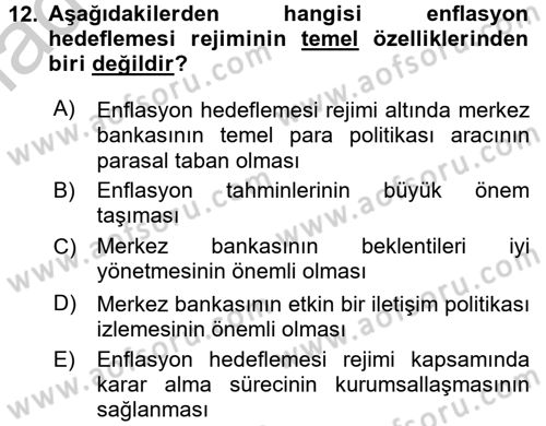Para Politikası Dersi 2016 - 2017 Yılı 3 Ders Sınav Soruları 12. Soru