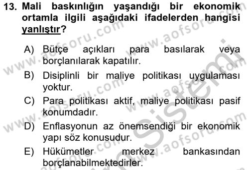Para Politikası Dersi 2016 - 2017 Yılı 3 Ders Sınav Soruları 13. Soru