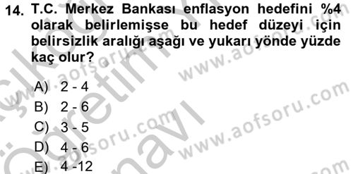 Para Politikası Dersi 2016 - 2017 Yılı 3 Ders Sınav Soruları 14. Soru