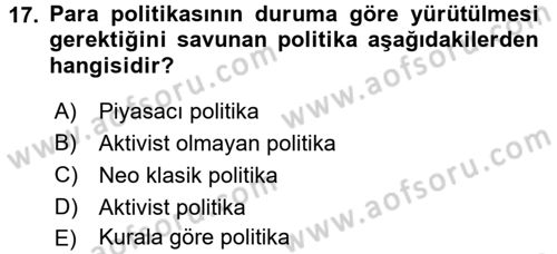 Para Politikası Dersi 2016 - 2017 Yılı 3 Ders Sınav Soruları 17. Soru