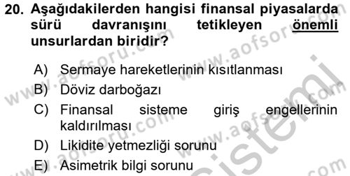 Para Politikası Dersi 2016 - 2017 Yılı 3 Ders Sınav Soruları 20. Soru