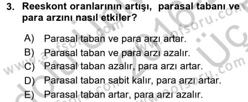 Para Politikası Dersi 2016 - 2017 Yılı 3 Ders Sınav Soruları 3. Soru