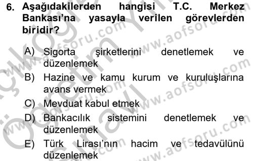 Para Politikası Dersi 2016 - 2017 Yılı 3 Ders Sınav Soruları 6. Soru