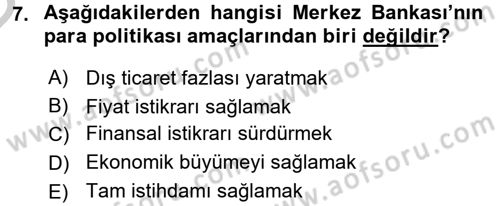 Para Politikası Dersi 2016 - 2017 Yılı 3 Ders Sınav Soruları 7. Soru