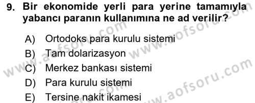 Para Politikası Dersi 2016 - 2017 Yılı 3 Ders Sınav Soruları 9. Soru