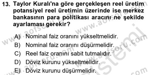 Para Politikası Dersi 2016 - 2017 Yılı (Final) Dönem Sonu Sınav Soruları 13. Soru