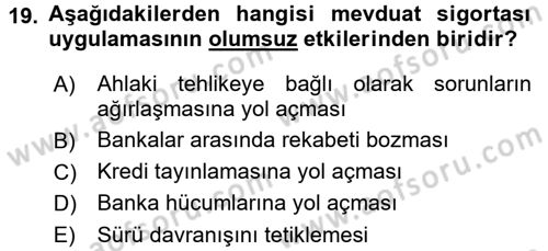 Para Politikası Dersi 2016 - 2017 Yılı (Final) Dönem Sonu Sınav Soruları 19. Soru