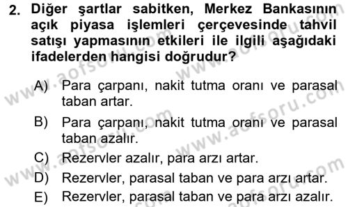 Para Politikası Dersi 2016 - 2017 Yılı (Final) Dönem Sonu Sınav Soruları 2. Soru