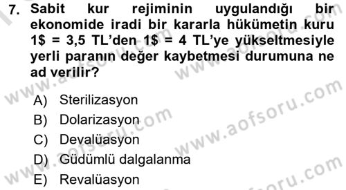 Para Politikası Dersi 2016 - 2017 Yılı (Final) Dönem Sonu Sınav Soruları 7. Soru