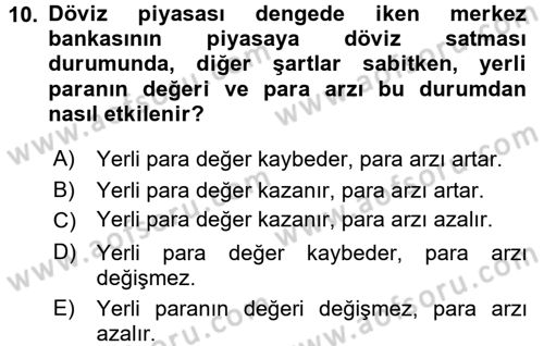 Para Politikası Dersi 2017 - 2018 Yılı 3 Ders Sınav Soruları 10. Soru