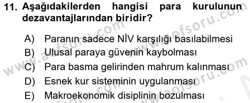 Para Politikası Dersi 2017 - 2018 Yılı 3 Ders Sınav Soruları 11. Soru