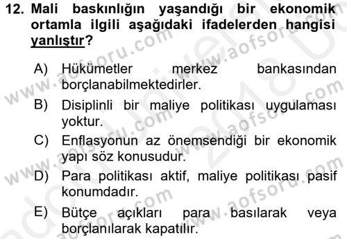 Para Politikası Dersi 2017 - 2018 Yılı 3 Ders Sınav Soruları 12. Soru