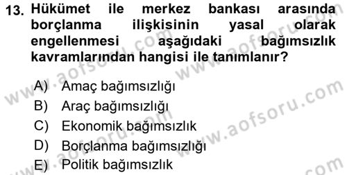 Para Politikası Dersi 2017 - 2018 Yılı 3 Ders Sınav Soruları 13. Soru