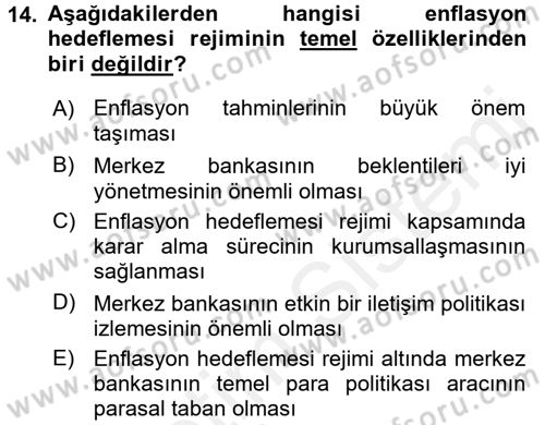 Para Politikası Dersi 2017 - 2018 Yılı 3 Ders Sınav Soruları 14. Soru