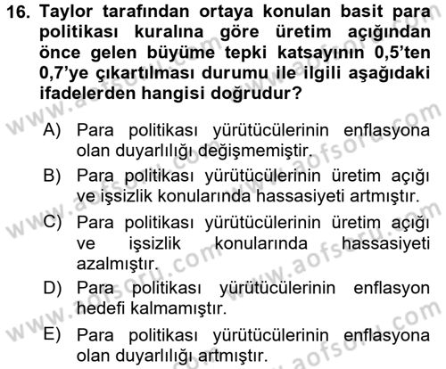 Para Politikası Dersi 2017 - 2018 Yılı 3 Ders Sınav Soruları 16. Soru