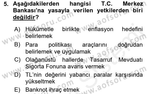Para Politikası Dersi 2017 - 2018 Yılı 3 Ders Sınav Soruları 5. Soru