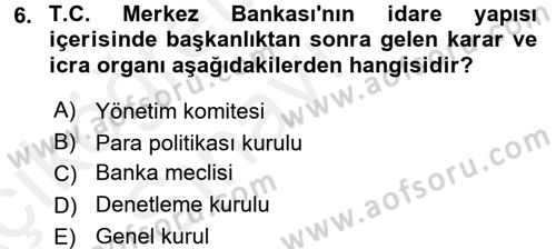 Para Politikası Dersi 2017 - 2018 Yılı 3 Ders Sınav Soruları 6. Soru