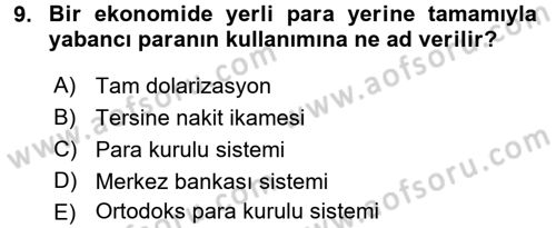 Para Politikası Dersi 2017 - 2018 Yılı 3 Ders Sınav Soruları 9. Soru