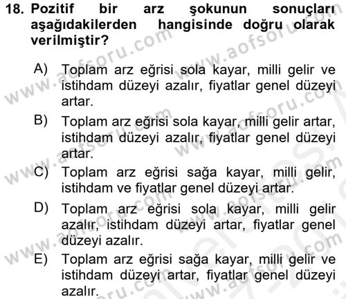 Para Politikası Dersi 2017 - 2018 Yılı (Vize) Ara Sınavı 18. Soru