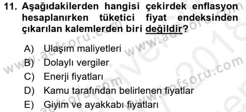 Para Politikası Dersi 2017 - 2018 Yılı (Final) Dönem Sonu Sınav Soruları 11. Soru