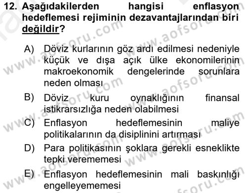 Para Politikası Dersi 2017 - 2018 Yılı (Final) Dönem Sonu Sınav Soruları 12. Soru