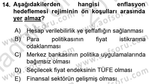 Para Politikası Dersi 2018 - 2019 Yılı 3 Ders Sınav Soruları 14. Soru