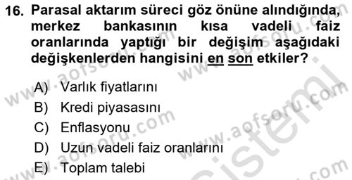 Para Politikası Dersi 2018 - 2019 Yılı 3 Ders Sınav Soruları 16. Soru