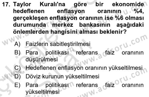 Para Politikası Dersi 2018 - 2019 Yılı 3 Ders Sınav Soruları 17. Soru
